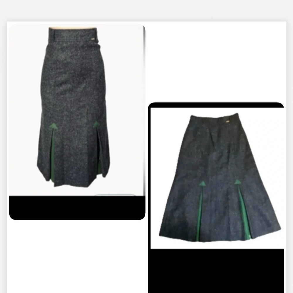 VINTAGE GRAY‎ AND GREEN WOOL MIDI PLEATED SKIRT